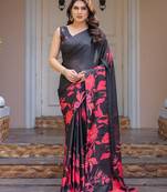 Designer satin georgette floral print saree for women with blouse