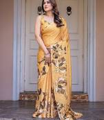 Stylish floral pattern satin georgette saree with blouse piece
