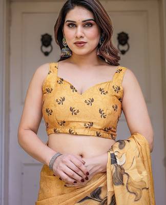 Stylish floral pattern satin georgette saree with blouse piece 5