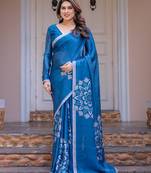 Trendy women's satin georgette printed saree with floral design