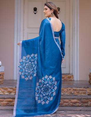 Trendy women's satin georgette printed saree with floral design 3