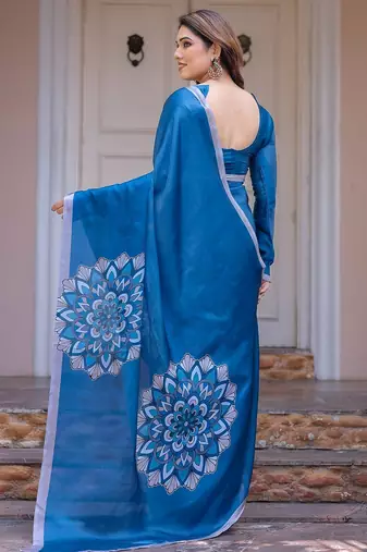 Trendy women's satin georgette printed saree with floral design