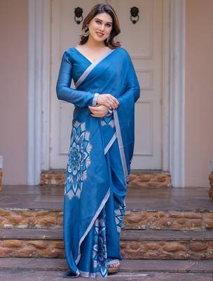 Trendy women's satin georgette printed saree with floral design 4