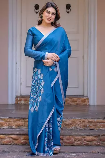 Trendy women's satin georgette printed saree with floral design
