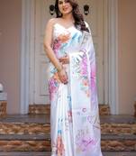 Party wear floral printed satin georgette saree with blouse