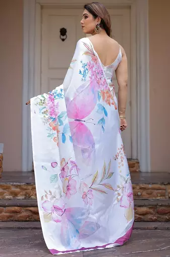Party wear floral printed satin georgette saree with blouse