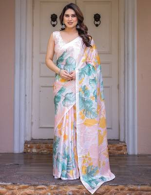 Lightweight satin georgette floral printed saree for women 1