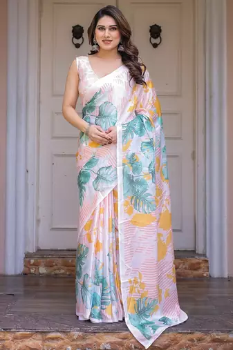 Lightweight satin georgette floral printed saree for women