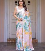 Lightweight satin georgette floral printed saree for women