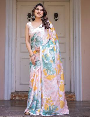 Lightweight satin georgette floral printed saree for women 2