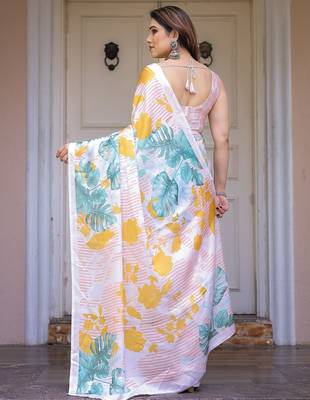 Lightweight satin georgette floral printed saree for women 4