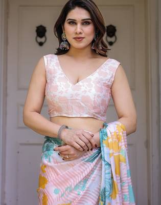 Lightweight satin georgette floral printed saree for women 5
