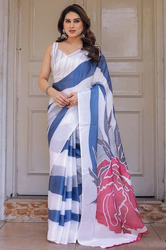 Soft satin georgette floral print saree for festive & party wear