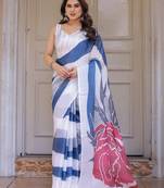 Soft satin georgette floral print saree for festive & party wear
