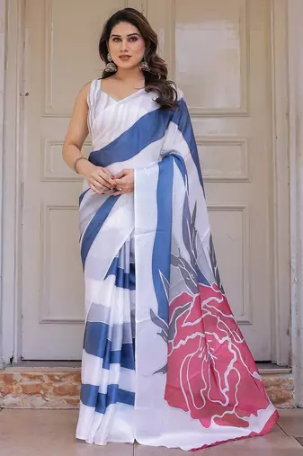 Soft satin georgette floral print saree for festive & party wear