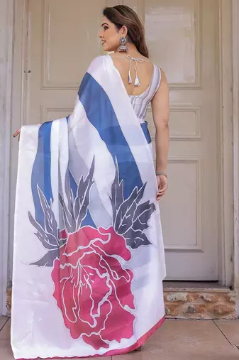 Soft satin georgette floral print saree for festive & party wear