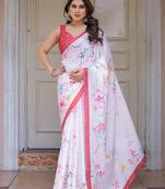 Premium satin georgette printed saree with floral motifs