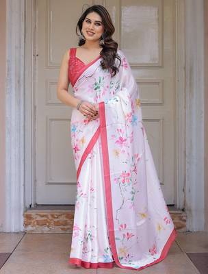 Premium satin georgette printed saree with floral motifs 2