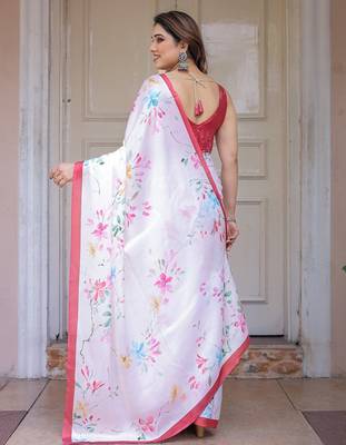 Premium satin georgette printed saree with floral motifs 4