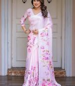 Women's floral designer satin georgette saree with blouse