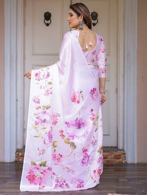 Women's floral designer satin georgette saree with blouse 4