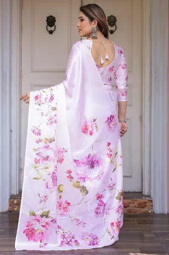 Women's floral designer satin georgette saree with blouse
