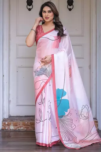 Fashion floral print satin georgette saree for women