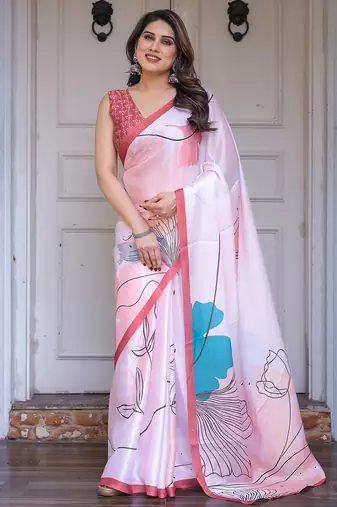 Fashion floral print satin georgette saree for women