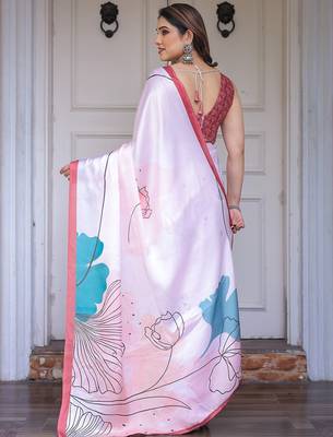 Fashion floral print satin georgette saree for women 3