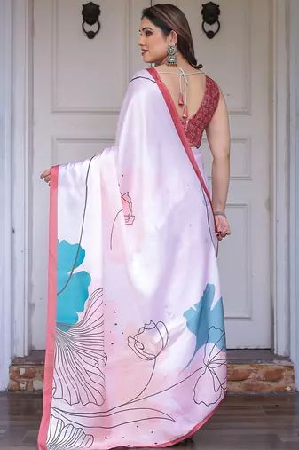 Fashion floral print satin georgette saree for women