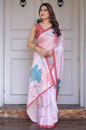 Fashion floral print satin georgette saree for women