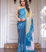 Elegant party wear satin georgette floral printed saree