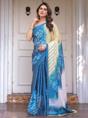 Elegant party wear satin georgette floral printed saree 2