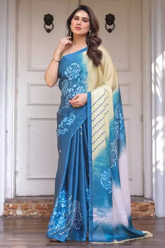 Elegant party wear satin georgette floral printed saree