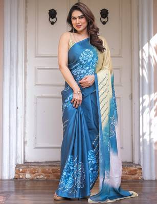 Elegant party wear satin georgette floral printed saree 3