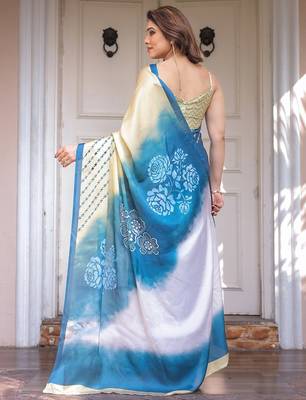 Elegant party wear satin georgette floral printed saree 4