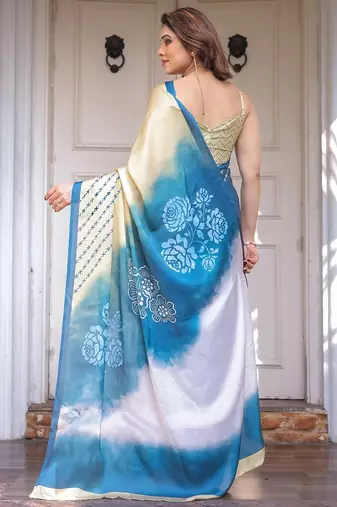 Elegant party wear satin georgette floral printed saree