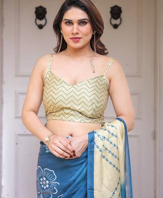 Elegant party wear satin georgette floral printed saree 5