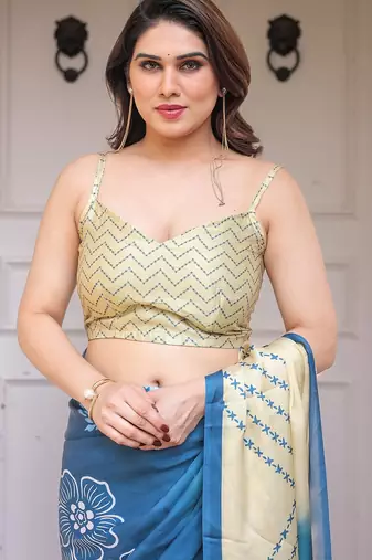 Elegant party wear satin georgette floral printed saree