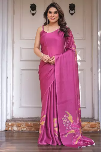 Modern floral satin georgette saree with matching blouse