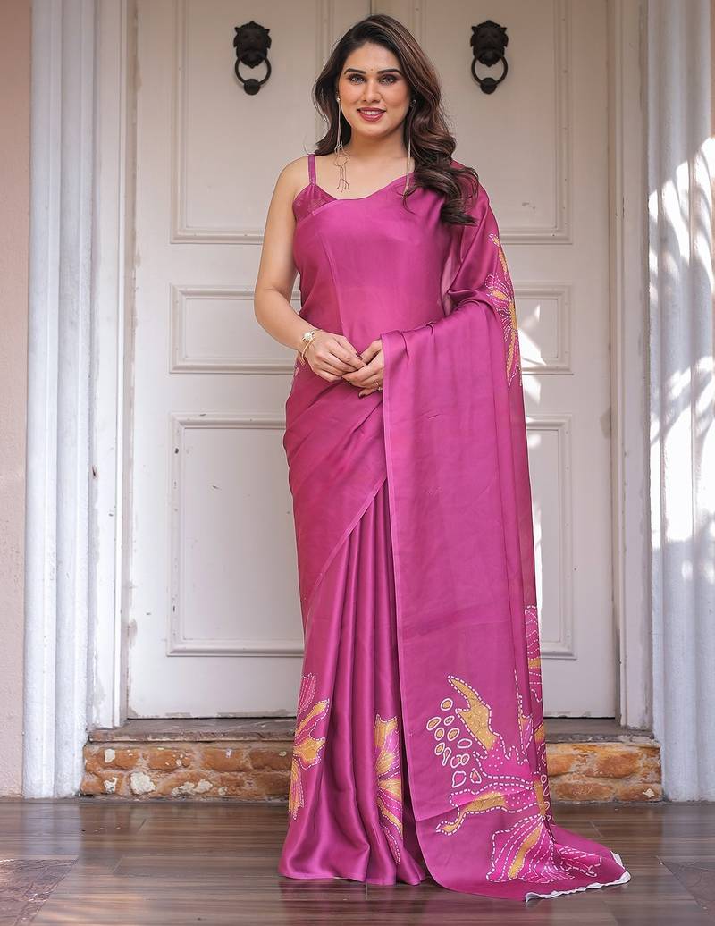 Modern floral satin georgette saree with matching blouse