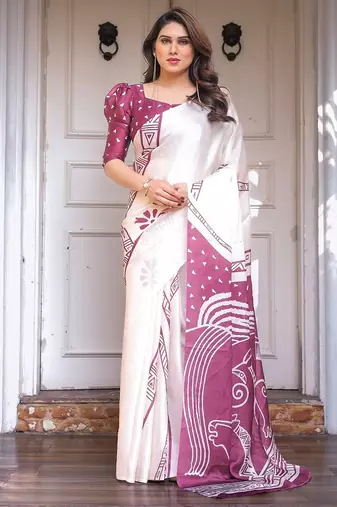 Stylish floral pattern satin georgette saree for women