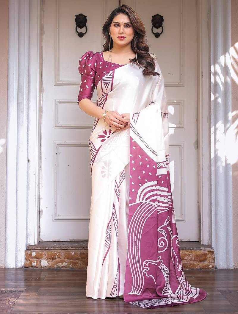 Stylish floral pattern satin georgette saree for women