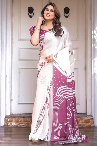 Stylish floral pattern satin georgette saree for women
