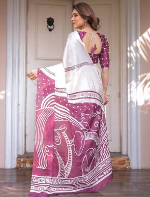 Stylish floral pattern satin georgette saree for women 3