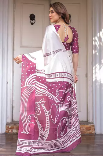 Stylish floral pattern satin georgette saree for women
