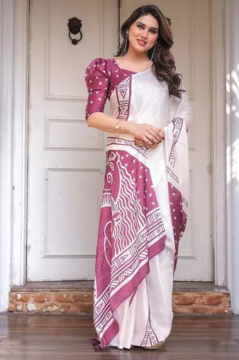 Stylish floral pattern satin georgette saree for women