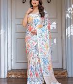 Women's satin georgette floral printed saree with blouse piece