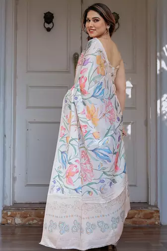 Women's satin georgette floral printed saree with blouse piece