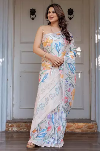 Women's satin georgette floral printed saree with blouse piece
